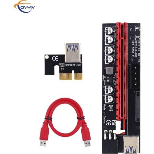 COVYIV 009s Plus Card PCI-E Riser PCIE PCI E Express GPU 1X 8X X16 USB 3.0 6pin SATA Adapter Cable Mining Riser For Video Card