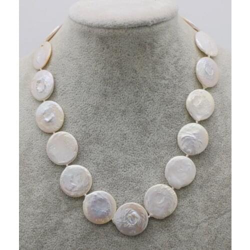 Freshwater pearl white coin 20*5mm necklace nature beads wholesale 17inch FPPJ