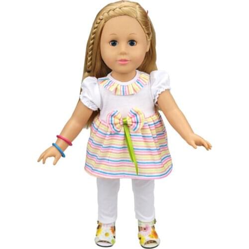New Pattern Rainbow Dress With Leggings Suit Fit 18 Inch American&43cm Baby New Born Doll Clothes Accessories Girls' Toysoys