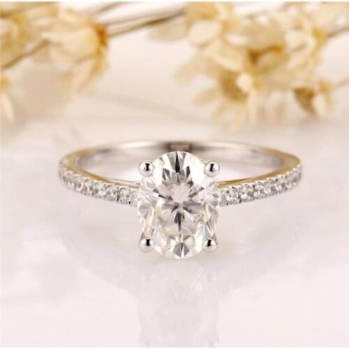 RandH 14K White Gold 1.5CT 8*6mm Oval Cut GRA DEF Color Half Etenity Band Moissanite Rings For Womens Wedding Anniversary Gift