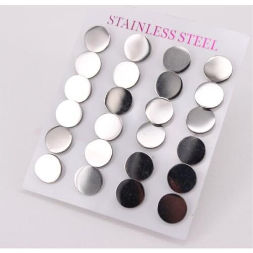 10MM stainless steel sequin jewelry Ear studs Classic pop 12pair Lightweight and simple Office sports and leisure style LH1029