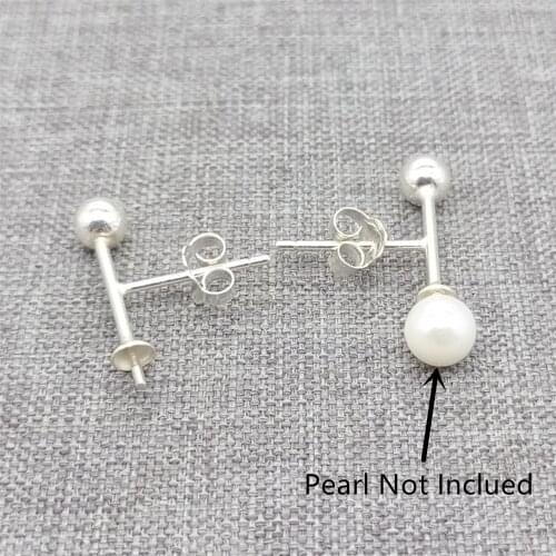 4prs of 925 Sterling Silver T Earring Stud Post w/ Cup Peg for Half Driled Pearl
