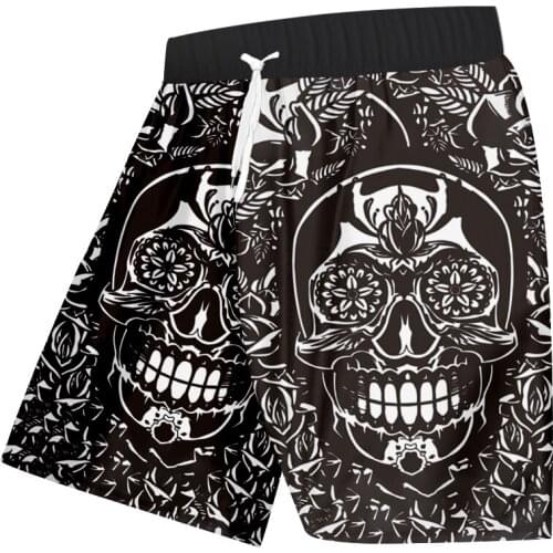 UJWI New Plus Size Women/Mens 3D Printed Shorts Black White Broken Skull Shorts For Hip Hop Wok Shorts Board Flowers Leaves 7XL