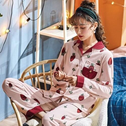 Full Sleeve Pure Cotton Thin Sweet Lovely Spring And Summer Suit Homewear Pajamas Set