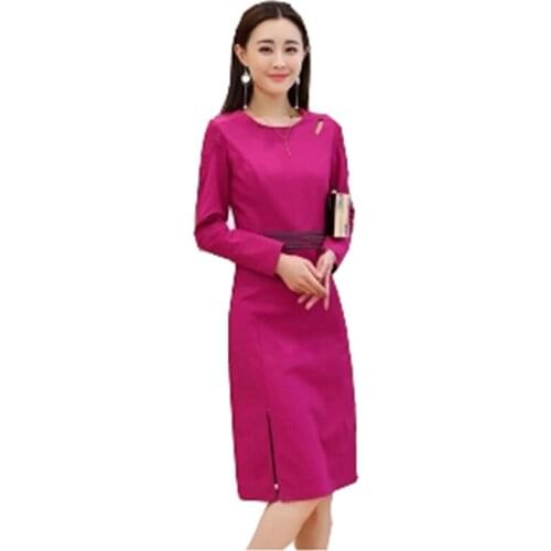 Spring Women Dress New Long Sleeves Fashion Simple Office Dress Slim Large Size Womens Clothing Autumn Bottom Dress IOQRCJVT4
