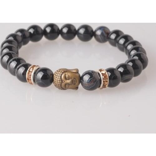 High quality gold color Buddha Head beads bracelet 8mm natrual stone tiger eye Beaded bracelets for Women Men Reiki yoga Jewelry