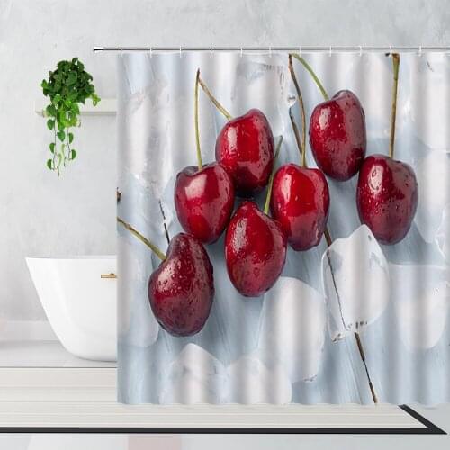 Red Cherry Shower Curtain Summer Fruit Cherry Watermelon Home Decor Background Hanging Cloth Waterproof Bath Curtians With Hooks