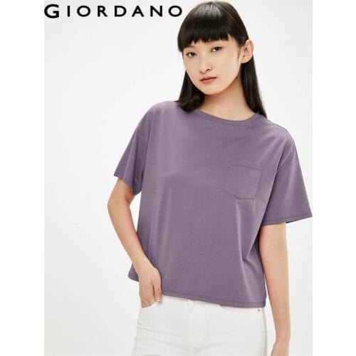 Giordano Women Tshirts Interlock Loose Dropped Shoulder Tee Shirts Crewneck Short Sleeves Soild T-shirts 05321202