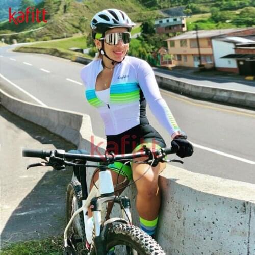 Kafeet Womens Cycling Jersey White Long Sleeve Suit Jumpsuit Professional Outdoor Sportswear Triathlon Racing Suit Sexy White