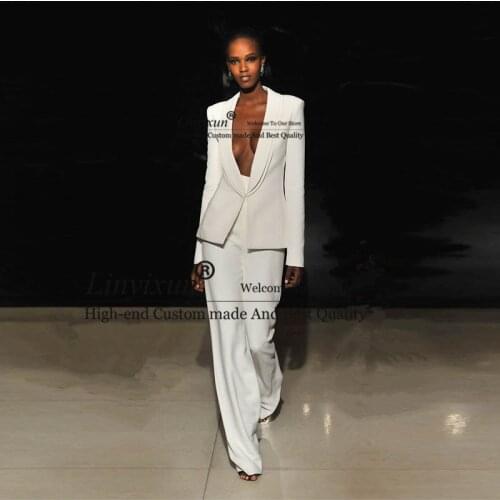 Jacket+Pants Ivory Women Business Suits Blazer Female Office Uniform 2 Piece Set Ladies Winter Formal Trouser Suit Womens Tuxedo