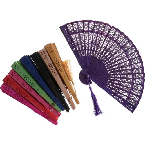 1Pc Multi Color Chinese Vintage Wood Hollow Carved Hand Fan Foldable Fan Gifts Pocket Fan Party Favors