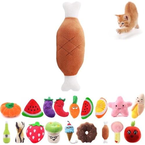 1Pcs Plush Cat Chew Squeaky Toy Interactive Kitten Bite-Resistant Clean Teeth Toys Creative Cartoon Cat Training Toy Accessories