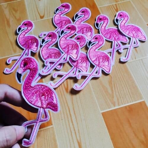 10Pcs Pink Flamingo Bird Animal Iron On Patch Embroidered Applique Sewing Patch Clothes Stickers Garment DIY Apparel Accessories