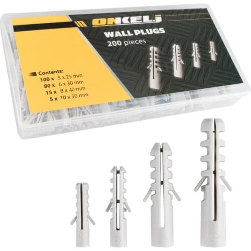 200pcs Plastic expansion pipe 5*25mm 6*30mm 10*50mm rubber plug plastic pipe nylon column expansion screw anchor plug wall plugs