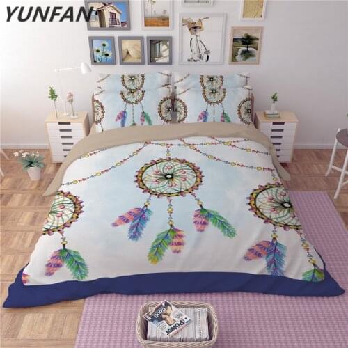 Fashion Bohemian Feather Duvet Cover Set twin Single Double Queen King 3pcs beautiful 3D Bedclothes Dream catcher Bedding Sets