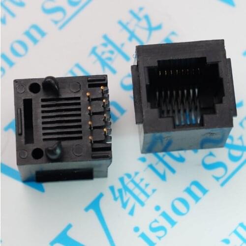 5224 8P8C Full Plastic Bring Ears RJ45 Vertical Network Socket Directly Insert 180 Degree Bring Shield