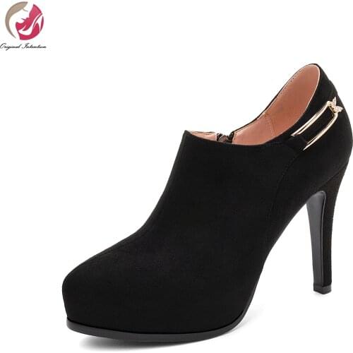 Original Intention Popular Ankle Boots Woman Black Red Gray Platform Stiletto Heels Casual Spring Shoes Female Elegant Size 3-10