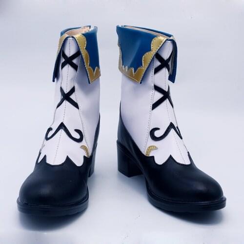 Game Genshin Impact Barbara Lolita Boots Cosplay Short Plush Fashion Shoes Black And White Heel Halloween Party For Women
