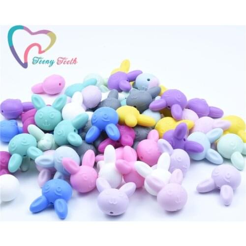 20 PCS Bunny Shape Teething Loose Beads Mini Animal Rabbit Silicone Beads Baby Dummy Cartoon Pacifier Toy Accessories