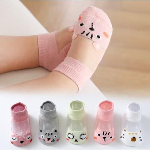 Kids Socks 5 Pairs/set Summer Thin Breathable Cotton Mesh Cartoon Animal Decor Infant Children Socks 0-5T Boys Girls Clothes