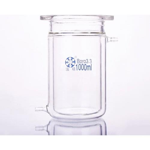 Double-layer cylindrical flat bottom open reactor bottle,Capacity 1000ml,150mm flange outer diameter,Reaction flask