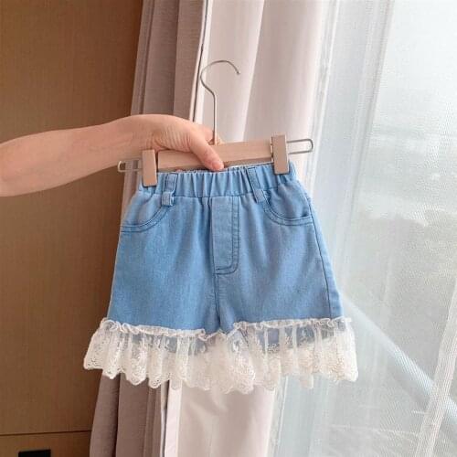 2020 summer clothing girl baby children kids Denim lace stitching shorts trousers Good quality comfortable clothes