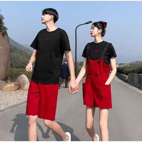 【 F18#】2021 summer couples wear the year of the ox short sleeved T - shirt strap skirt set couples clothes couples clothing