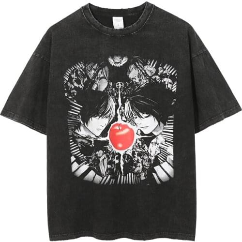 Anime Death Note T Shirts Men Harajuku Style Vintage Washed Oversized Tshirts Streetwear Summer Casual T-shirts For Men MS678