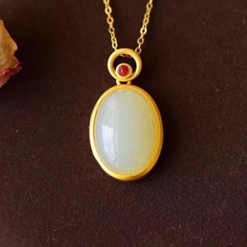 Natural Hetian Jade Egg Surface South Red S925 Sterling Silver Pendant Necklace Clavicle Chain Fashion Popular Craft Silver Neck
