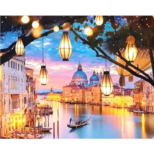 Painting By Number 40X50 50x65CM Venice town at nigh Landscape Wall Art Gift DIY Pictures By Numbers Canvas Kits Home Decoration
