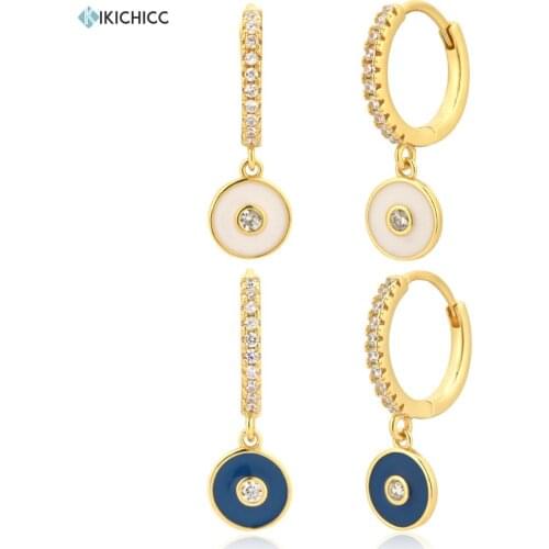 Kikichicc European New 925 Sterling Blue White Enamel Evil Eye Round Pendiente Luxury Fashion Women Luxury Jewelry Ohrringe