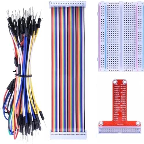 Raspberry PI GPIO Breakout Expansion Kit T-Type Expansion Board + 400 Points Breadboard + 65pcs Jumper Wire+ 40pin Rainbow Cable