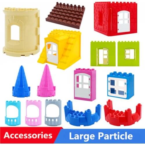 Diy Big Size Building Blocks Castle House Roof Window Door Accessories Compatible with Duploed Toys for Children Kids Gifts