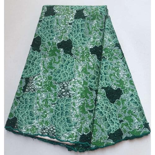 Green Sequins Lace Fabric High Quality With Sequins Net Lace Tulle Mesh Fabrics 2019 Hot sale African Tulle Lace Fabric SA-002