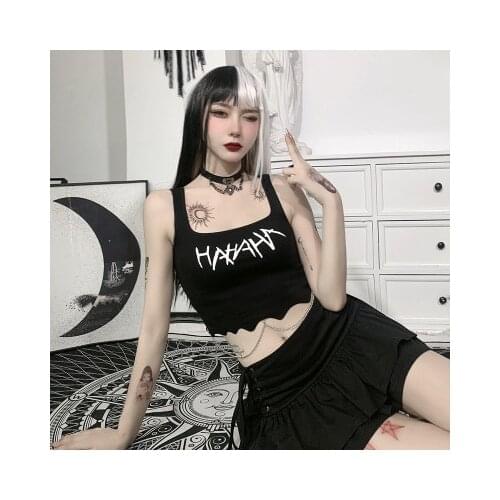 Harajuku Letter Print Black Tanks Women Tank Tops Punk Aesthetic Bodycon Backless Sexy Summer Crop Top Alternative Clothes