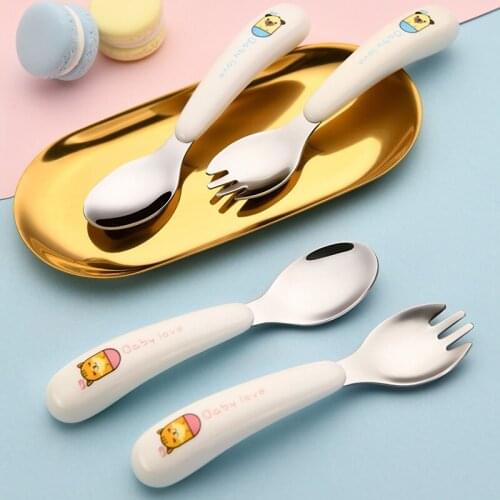 Stainless Steel Kids Fork Spoon Portable dinnerware set Cartoon Travel Ourdoor Camping Cutlery Tools Baby Eating Home Tableware