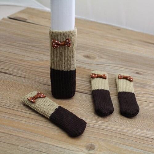 4Pcs Knitted Chair Table Foot socks Chair Leg Covers Floor Protectors Non-Slip Knitting Socks For Furniture Cartoon Home Decor