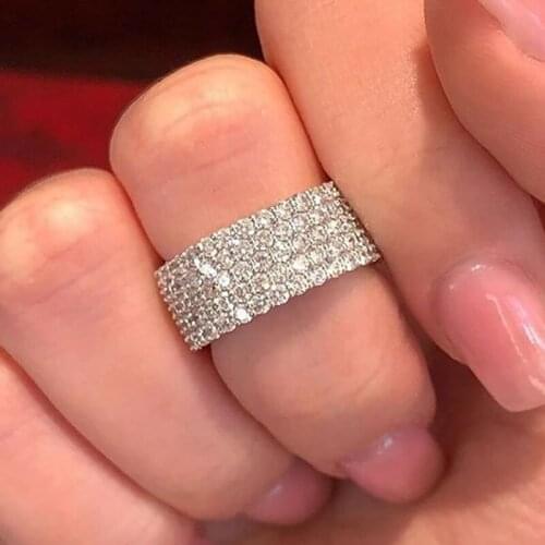 New Hot Selling Jewelry Fashion Simple Five Rows Full of Crystal Zircon Ladies Temperament Luxury Ring for Women