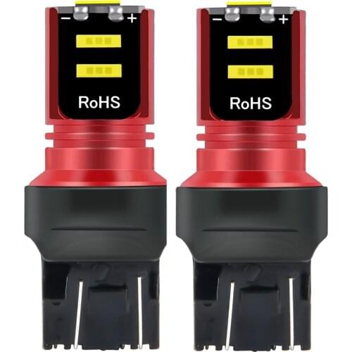 2Pcs New T20 7443 W21/5W Super Bright CSP LED Bulbs Car Brake Lamp Turn Signals Auto Daytime Running Lights Red White Yellow 12V