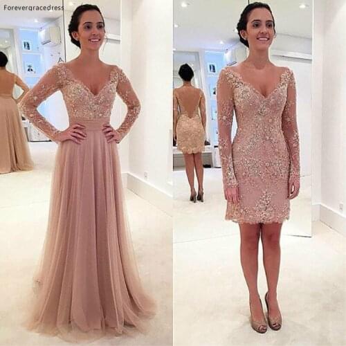 Charming Removable Train Prom Dress Beautiful A Line V Neck Long Sleeves Women Wear Special Occasion Party Gown
