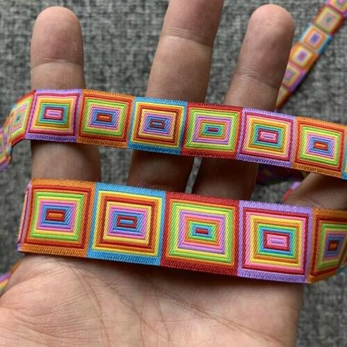 Wholesale 5/8"+7/8"(16mm+22mm 20y/lots) Wide Rainbow Square Multi Tone Woven Jacquard Ribbon For Dog Collar