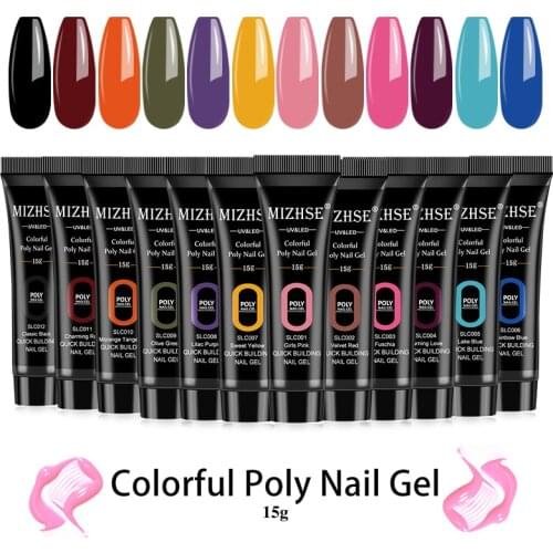 MIZHSE 15ml Poly Nail Gel Of Nails Extension Nails Art Design Semi Permanent UV Gel Soak off Poly Nail Gel Crystal Acrylic Gel