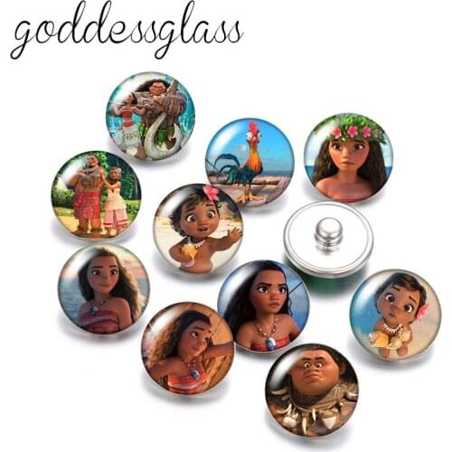 Disney Princess Moana Maui Tui Sina 10pcs Round photo 18mm snap buttons for 18mm snap necklace DIY jewelry