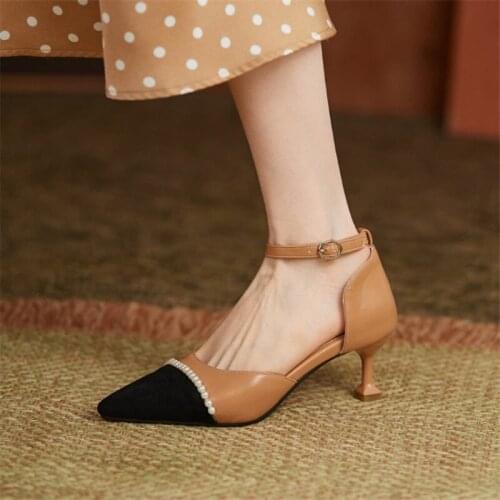 PXELENA Chic Mixed Color Ankle Strap Strange Med Heels Sandals Women String Beads 2021 Summer Shoes Plus Size 34-43 Office Lady