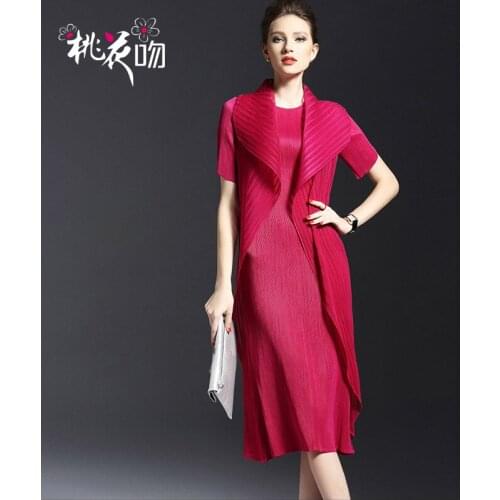 Clearance fashion faux two piece one-piece dress pleated full dress pleated one-piece dress IN STOCK
