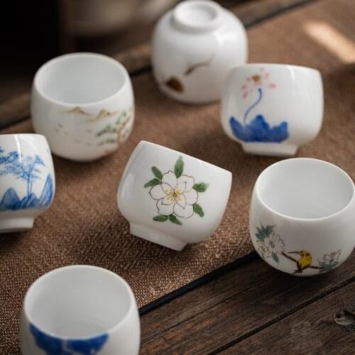 Hand Painted Master Cup Single Cup Sweet White Porcelain Tea Cup Handmade Kung Fu Tea Cup Individual Single Cup Bowl Teacups