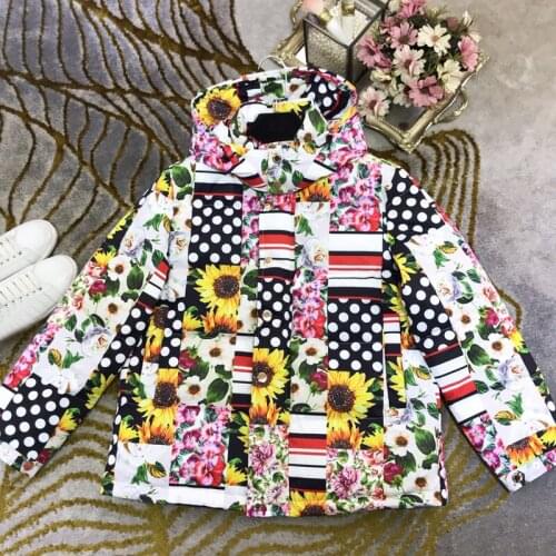 Print 11.8 Fashion Flower Jacket Womens Long Sleeve Turtleneck Hooded White Duck Down Outerwear Designer Winter New