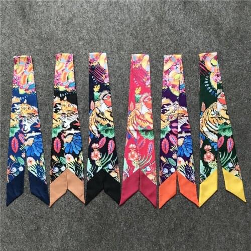 Twill Silk 5*100Small Long Woman Scarf Tiger Head Printed Fashion Headband Bag Ribbon for Ladie Tie Dropshipping