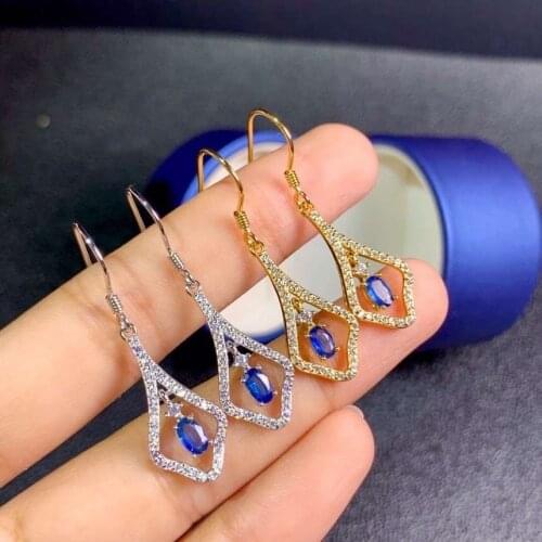 Natural Sapphire Earrings. 925 sterling silver inlay, simple and delicate, recommended by the boss