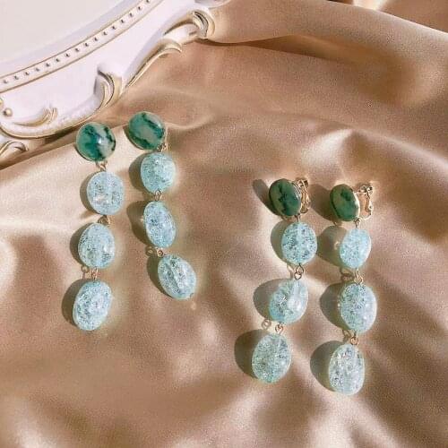 Europe and the United States girl blue ocean spring heavy long tassels glass star hot style earrings with fan earrings